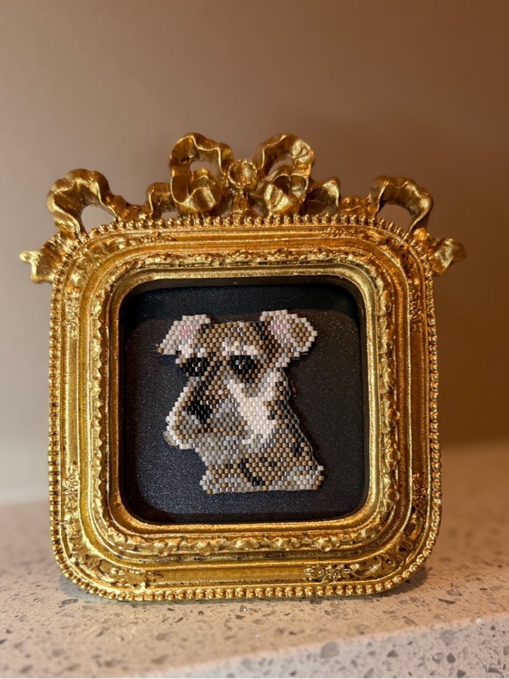 Framed Schnauzer Beaded Art – Ornate Gold Mini Dog Portrait - Picture 9 of 9